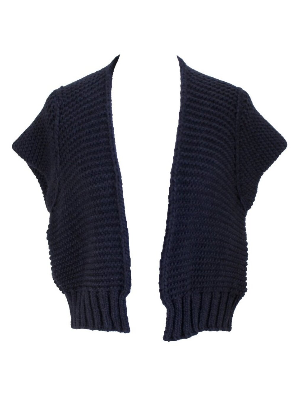 Scandal Italy Cardigan Sweater Womens Size L Navy Blue Short Sleeve Open Front
